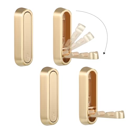 Folding Wall Hooks, 4 Pcs Foldable Gold Coat Hooks Heavy Duty Foldable Hook Bathroom Towel Hooks Robe Hooks Wall Mounted for Hanging Coat Towels Clothes Hat Bags Keys