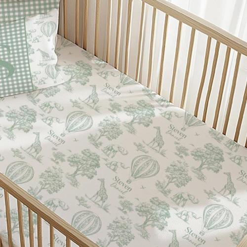 Personalized Safari Toile Crib Sheet Boy or Girl: Coordinating Monogram Nursery Pillow