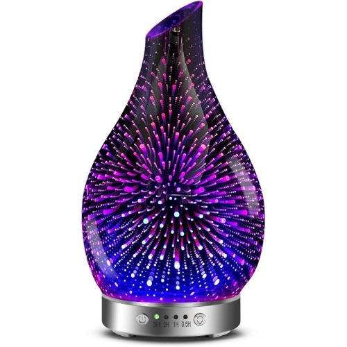MAXWINER Essential Oil Diffusers Ultrasonic 3D Glass Aromatherapy Diffuser, Auto Shut-Off, Timer Setting, 7 Colors LED Lights Changing for Home, Office, Spa 120ml