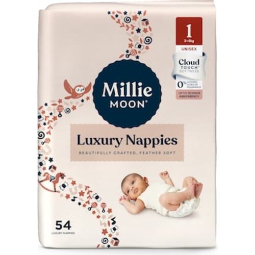 Millie Moon Luxury Nappies Size 1 Newborn 3-5kg 54 pack | Woolworths