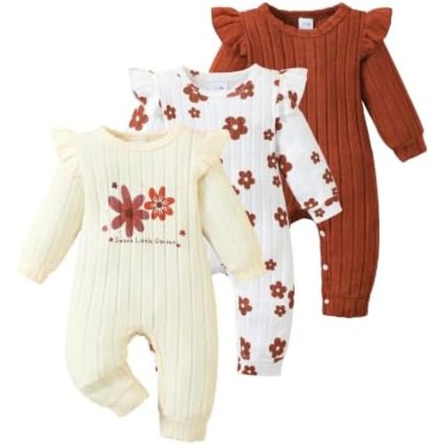 SUNNY PIGGY Baby Girl Clothes 3‑Pack Long Sleeve Romper Infant Outfits