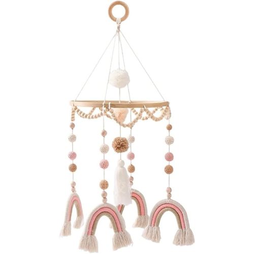 Baby Crib Mobile for Boys Girls, Boho Crib Mobile, Gender Neutral Hand Crocheted Mobile, Baby Rainbow Ball Bed Bell, Crib Mobile for Girls, Boys