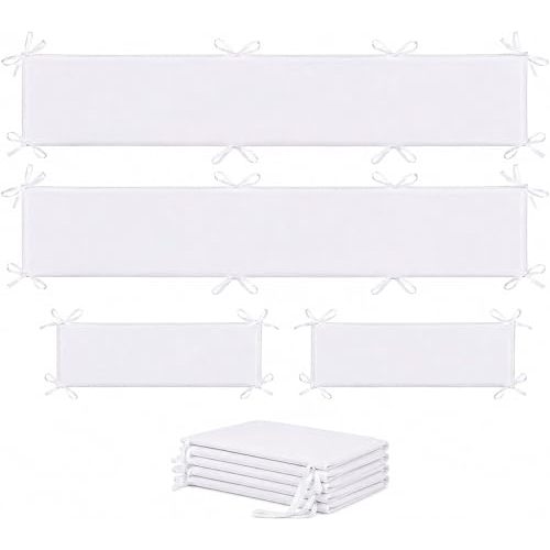 Full Surround Mesh Wall Padding Panels, 2 Long & 2 Short Panels (52" x 9.6" & 27" x 9.6"), Foldable Rail Covers with Tie Straps for Floor Beds, Stair Railings & Play Areas（White)