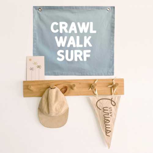 Crawl walk surf banner | boys wall hanging ~ Sky blue