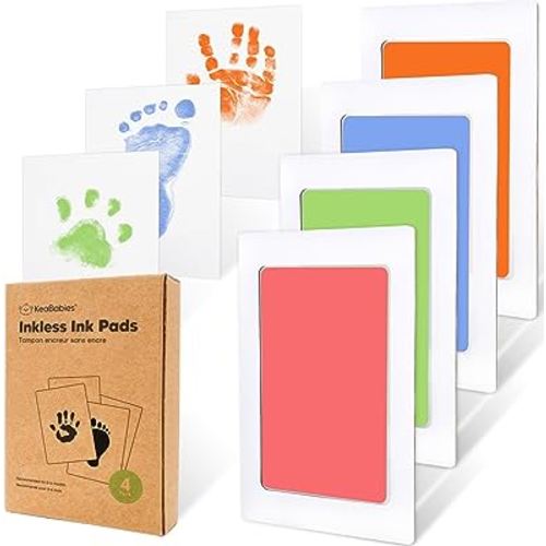 4pk Inkless Baby Hand and Footprint Kit, Mess Free Ink Pads (Candy, R) | Newborn Keepsake, Dog Nose, Paw Print Kit, Clean Touch Ink Pads, Baby Handprints Footprints Kit, New Mom Gifts