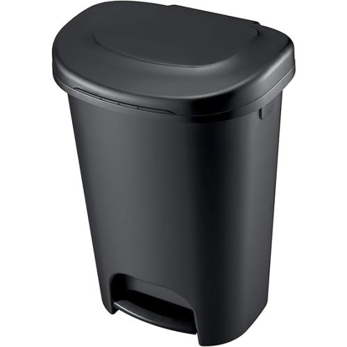 Rubbermaid Classic Step-On Trash Can with Lid, 13-Gallon, Black, Easy Clean Wastebasket for Home/Kitchen/Bedroom/Office/Garage