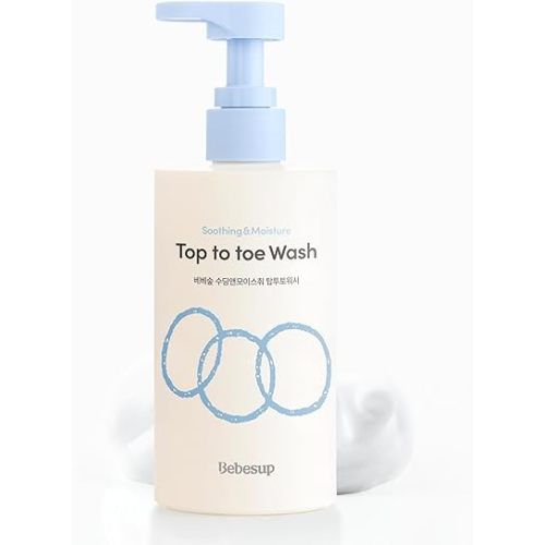 BEBESUP- Head to Toe Wash Baby Shampoo | Korean Skincare for Sensitive & Atopic Skin Organic Rice Cera Biome Hypoallergenic Coconut-Derived Cleanser Head to Toe Use 10.14 fl oz