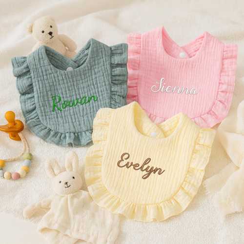 Personalized Ruffle Baby Bib, Custom Name Embroidered Baby Bibs, Baby Girl Bib, Baby Boy Bib, Baby Shower Gift, Baby’s First Birthday Gift