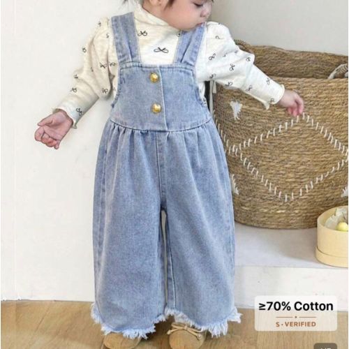 SHEIN Baby Girl Casual Washed Frayed Loose Denim Jumpsuit, Spring/Autumn | SHEIN USA