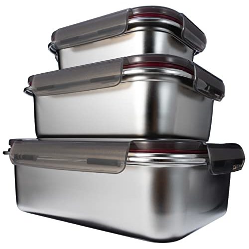 GC GENICOOK FENGER FEN GE Stainless Steel Food Storage Containers | Bento Lunch Box, Metal Meal Prep Food container, leak proof&airtight lids for Kitchen,reusable&stackable Set of 3 (21oz/43oz/76oz).
