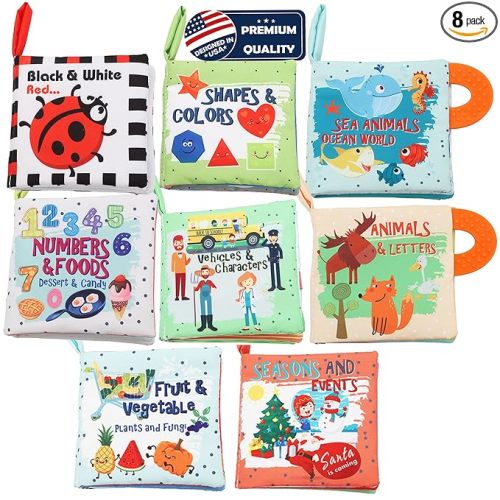 Baby Books Toys Gifts, Touch and Feel Cloth Crinkle Books for Babies,Infant Toddler Baby 0-3-6-12-18 Months,Early Learning Toys 6 to 12 Months 1-2 Years Old, Easter Shower Gift for Boys Girls,8 PCS