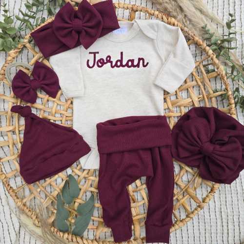 Personalized baby girl outfit, fall baby outfit, baby shower gift, church outfit, outfit with option for bummies, pants, bow