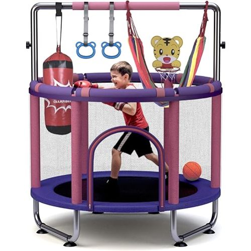 Trampoline for Kids 55inch Toddler Mini Small Trampoline Outdoor Indoor Basketball Hoop, Swing, Gift for Baby, Toddlers & Kids Ages 3-6