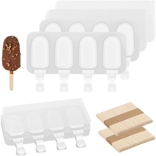 Small Popsicles Molds with Lids and 100 Pieces Wooden Popsicles Set
