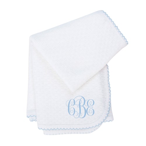 Paty Knit Monogrammed Swaddle Blanket with Interlocking Font - PatyInc