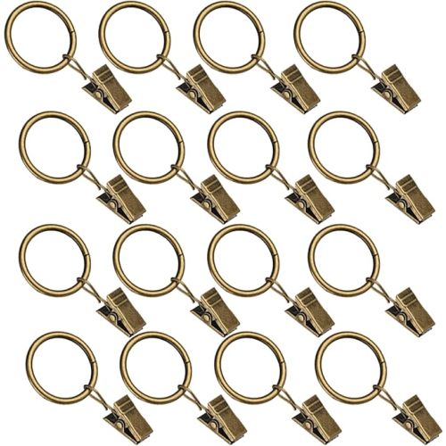 16 Pack Curtain Rings with Clips, Window Clip Rings Curtain Hooks Hangers Clip Rings for Hanging Drapery Drapes Bows, Big 1.5 Inch Diameter, Fits up to 1.2" Rod, Bronze