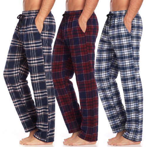 Xidunhg Men's 3-Pack Comfortable Pajama Pants, Cotton Blend Flannel Plaid Sleep and Lounge Bottoms with Pockets
