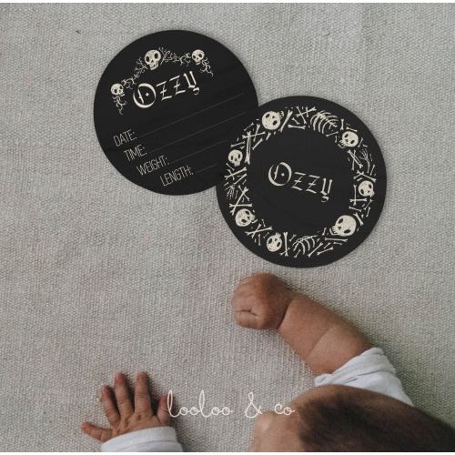 Goth baby name announcement sign, Gothic Round wood hospital name sign birth stats sign, Gothic nursery milestone Fresh 48 baby gift