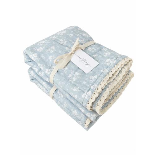 Daphne Icy Blue Floral QUILTED 6 Layer Gauze Blanket