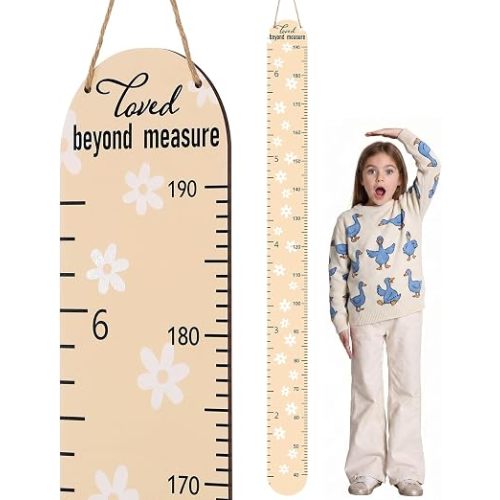 Novabright Daisy Wooden Kids Height Growth Chart Wall Hanging Ruler, Wooden Height Measurement Decor, Cute Nursery Bedroom Wall Art for Boys Girls Room Decoration