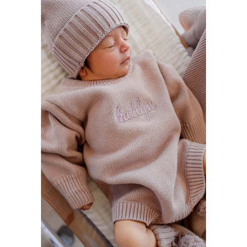 Embroidered Knit Sweater Bubble Romper in Iris | Caden Lane