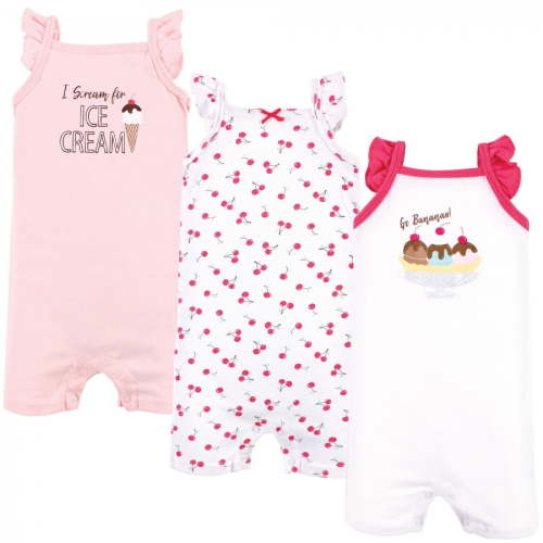 Hudson Baby Infant Girl Cotton Rompers, Banana Split, 6-9 Months