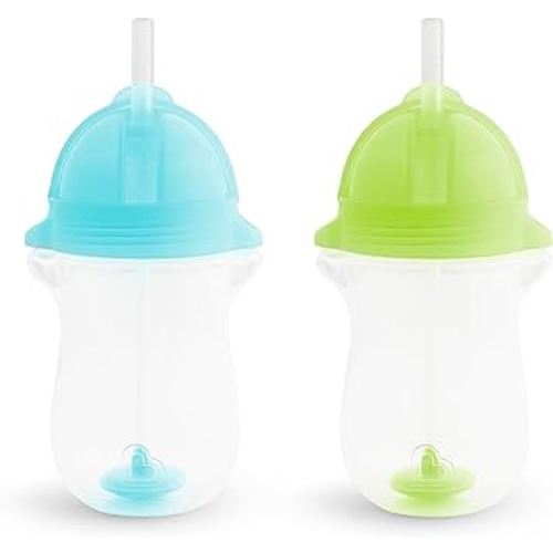 Munchkin® Any Angle™ Weighted Toddler Straw Cup with Click Lock™ Lid, 10 Ounce, Blue/Green, 2 Count (Pack of 1)