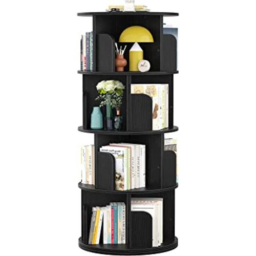 Aheaplus Rotating Bookshelf, 360 Revolving Bookshelf Tower for Small Space, 4 Tier Floor Standing Bookcase Storage Rack, Wood Narrow Book Shelf Organizer for Bedroom, Living Room, Study Room, Black