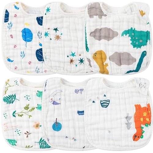 Zainpe 6Pcs Snap Muslin Cotton Baby Bibs Spring Butterflies Flowers Bib with 6 Absorbent Soft Layers Adjustable Burp Cloths for Infant Girl Boy Toddler Drooling Eating Teething Feeding 0 to 24 Months