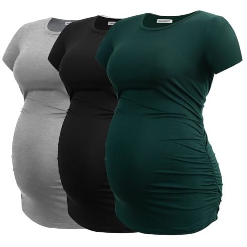 Smallshow Women's Maternity Tops Side Ruched Tunic T-Shirt Pregnancy Clothes