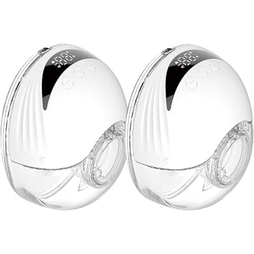 Wearable Electric Breast Pump MY-375, Hands Free Portable, 4 Modes 12 Levels, 24mm with 19/21mm Inserts and Flanges, White, 2 Pack