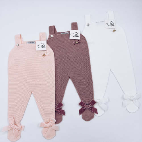MI LOVES SIGNATURE Luxurious knitted Dungarees with Velvet Bows(ALL CO