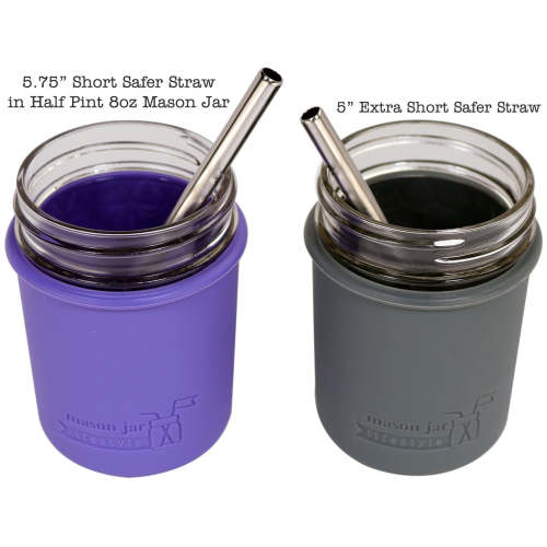Extra Short 5" Safer Stainless Steel Straws for 12oz Thermos Funtainer, Small Glasses 4 Pack + Cleaning Brush