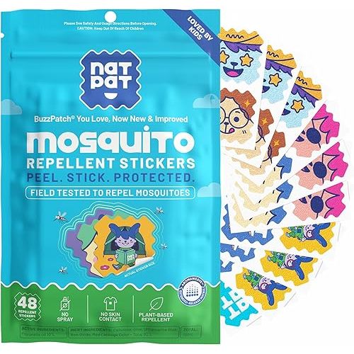 NATPAT Buzz Patch Mosquito Patch Stickers for Kids - Plant Based Ingredients, Non-Toxic - The Original All Natural Citronella Essential Oil Insect Patch, DEET free (48 Pack)