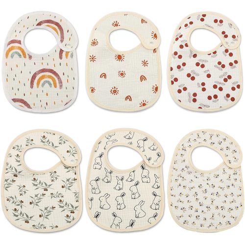Muslin Baby Bibs, Snap Drool Bibs for Baby Girls, Soft Organic Cotton Lap-shoulder Bibs for Feeding with Waterproof Back