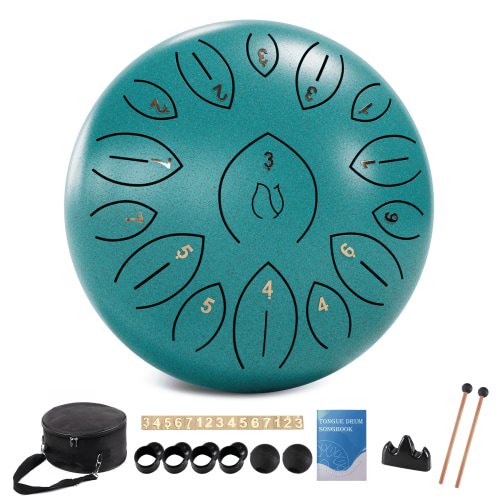 Lidguni 12" 15-Notes C Major Rain Drum, Tongue Pan Drums for Kids Adults, Malachite Green