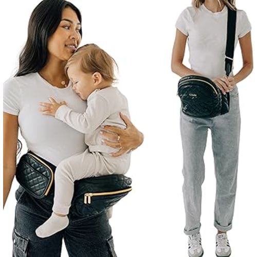 Tushbaby Black Vegan Leather Hip Seat Carrier with Black Crossbody Strap