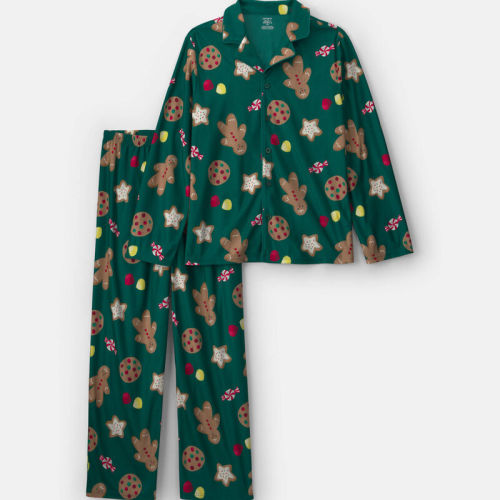 Adult 2-Piece Christmas Gingerbread Fleece Loose Fit Pyjama Set - Green | Carter’s Oshkosh Canada