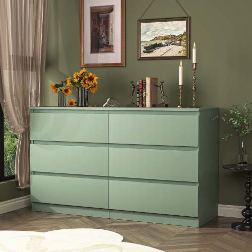 Resenkos Modern Mid Century 6 Drawer Wide Dressers Chests for Bedroom, Chest of Drawer Organizer Green