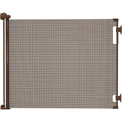 Retractable Baby Gate Perma Child Safety 33" Tall x 71” Wide, Mesh, for Stairs, Doorways, Dogs, Pets, Indoor, Outdoor, One-Handed Operation, Locking, Easy Install, Hardware Mount, Brown