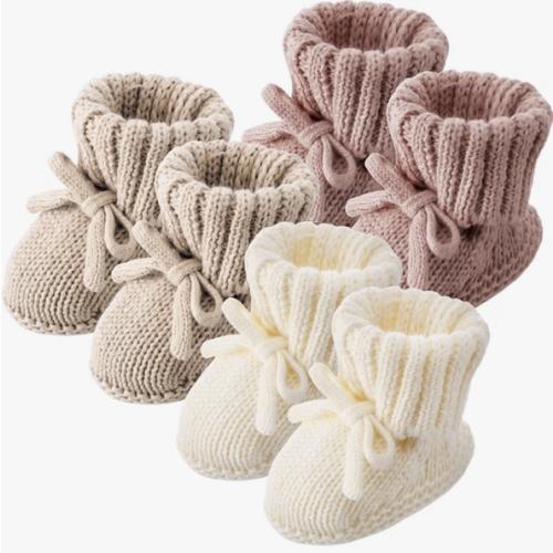 Evervibe 3 Pair 100% Cotton Knitted Baby Booties Newborn