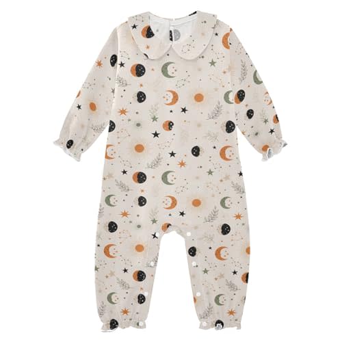 Emelivor Astronomy Stars Moons Beige Baby Girl Romper Clothes One Piece Playsuit for Baby Girl Winter Long Sleeve Outfits,3M