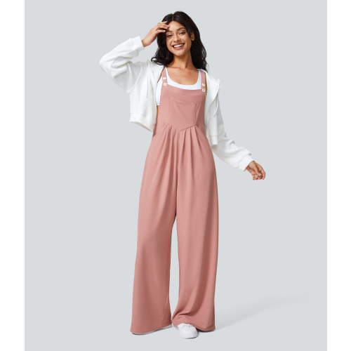 Adjustable Strap Button Multiple Pockets Waffle Casual Overalls
