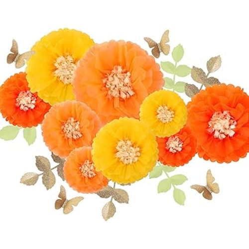 Fonder Mols Yellow Orange Gold Tissue Paper Flowers Tissue Pom Poms Blooms for Little Cutie Baby Shower, Nursery Decor, Fall Birthday Party Decorations(Set of 21)
