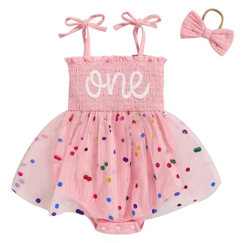 TITKKOP Baby Girl 1st Birthday Clothes One Year Old Tulle Romper Sleeveless Bodysuit Cake Smash Outfits