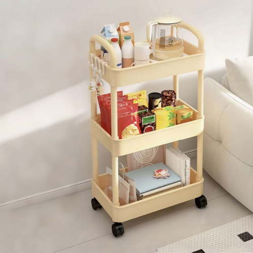 3 Tier Rolling Cart, Cebalnir Plastic Diaper Cart Organizer with Wheels, Roller Cart for Diapers, Baby Nursery, Kitchen, Bathroom, Living Room and Bedside