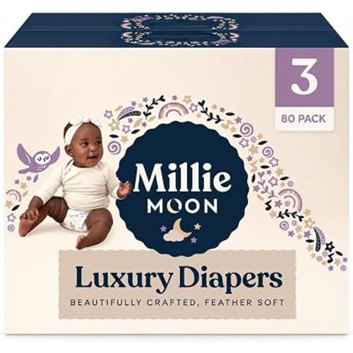 Millie Disposable Baby Diapers, Size 3, 80 Count, Absorbent Core, Wetness Indicator, Flexible Waistband, Secure Fit for Everyday Baby Care
