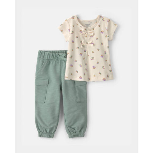 Baby Girl 2-Piece Floral French Terry Top & Pant Set - Green/Ivory | Carter's