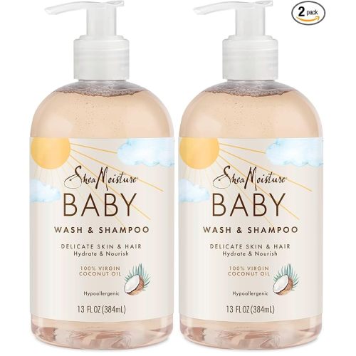 SheaMoisture Baby Wash and Shampoo 100% Virgin Coconut Oil for Baby Skin Cruelty Free Skin Care 13 oz (Pack of 2)