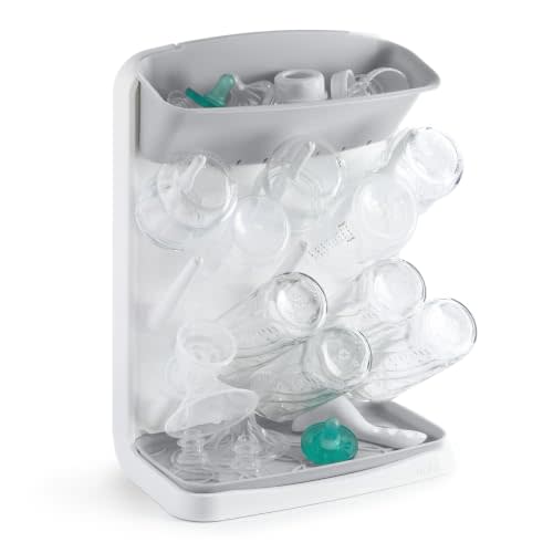 Ubbi Vertical Baby Bottle Drying Rack, Space Saving Countertop Bottle Dryer | 13-Peg Bottle Drying Rack Removable Drain Tray, Baby Organizer for Pump Parts, Pacifiers & Accessories, Dishwasher Safe, Gray